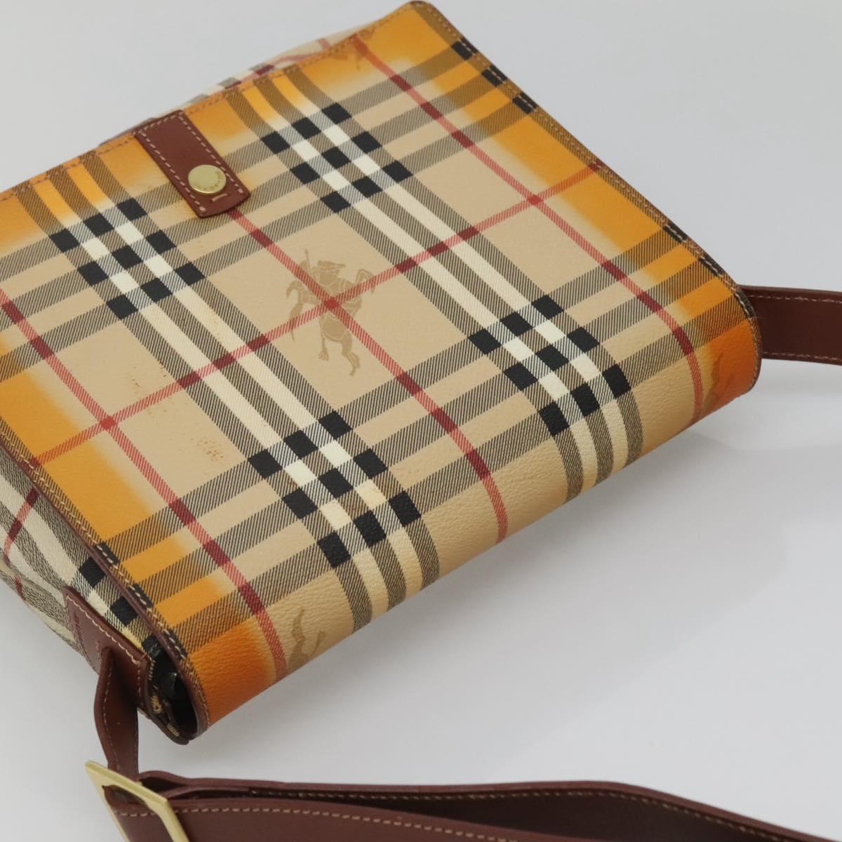 BURBERRY Nova Check Shoulder Bag PVC Beige Gold Auth 141912