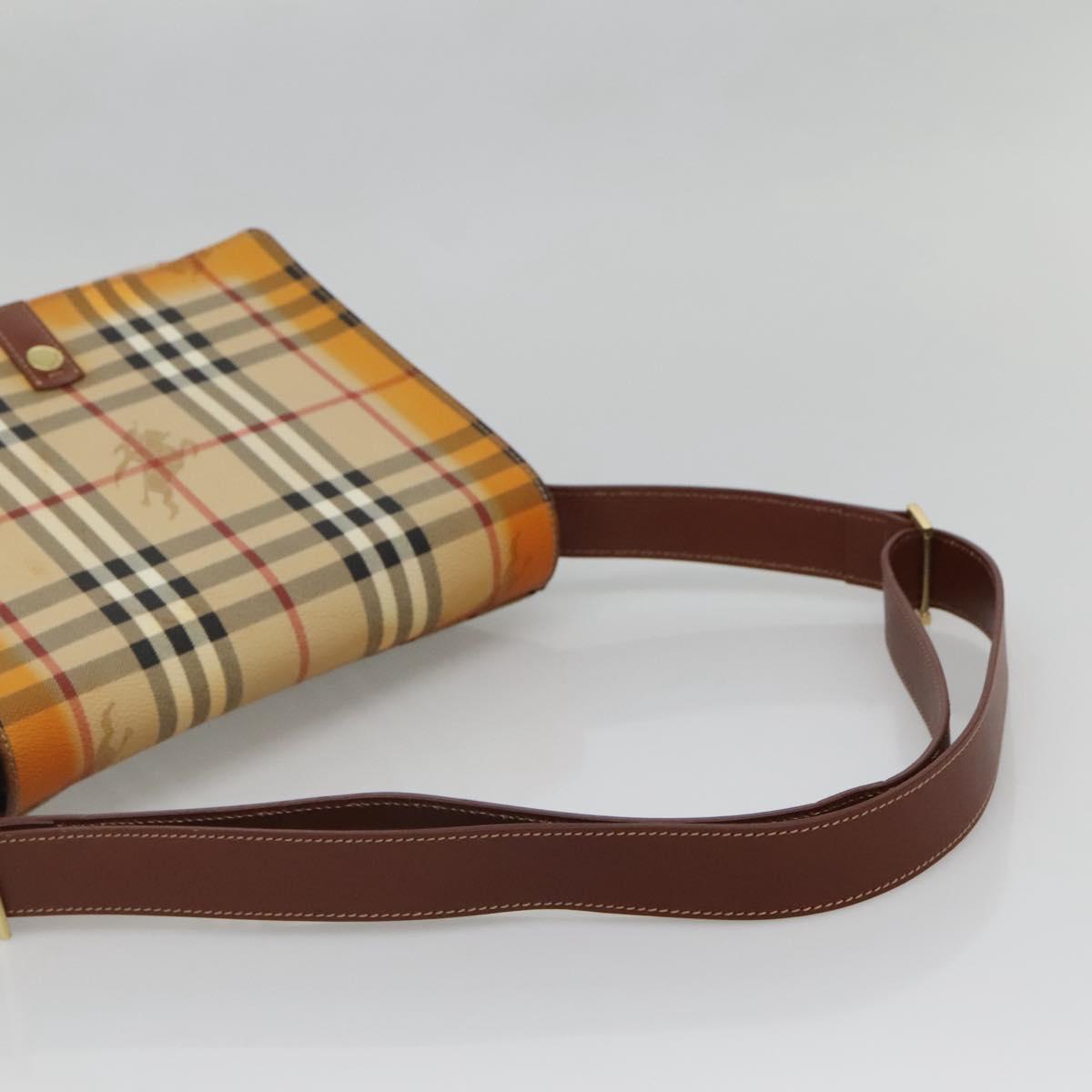BURBERRY Nova Check Shoulder Bag PVC Beige Gold Auth 141912