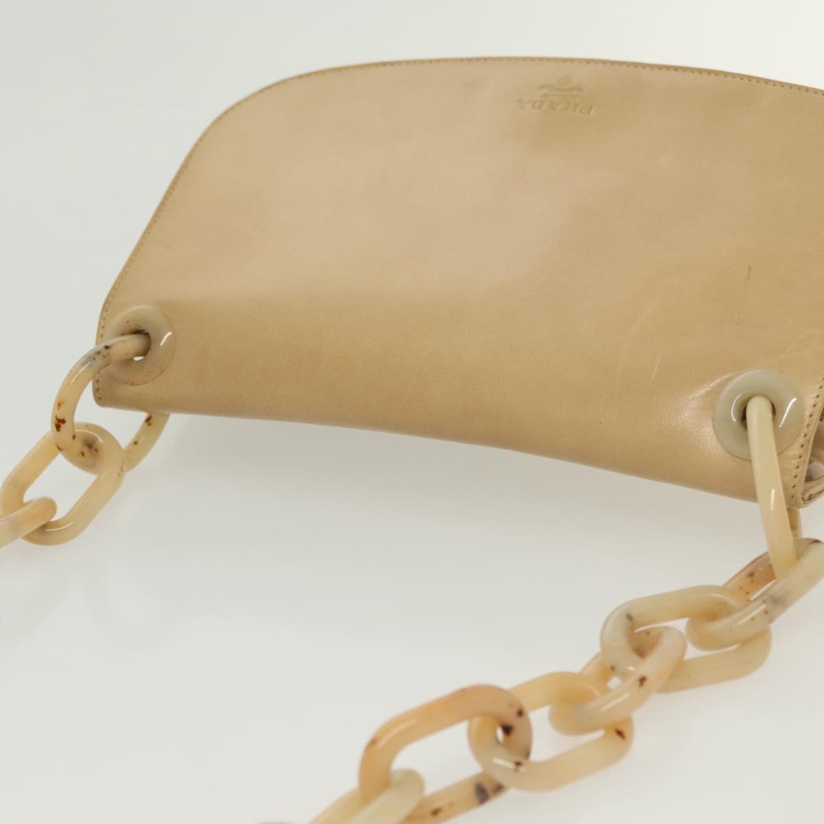 PRADA Chain Shoulder Bag Leather Beige Auth 141913