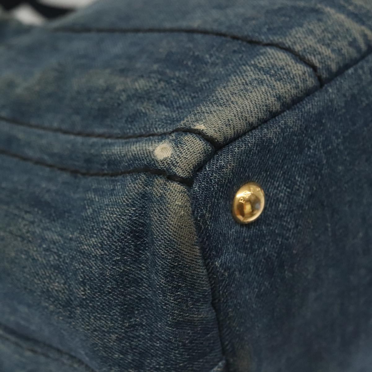 PRADA Canapa PM Hand Bag Denim 2way Blue Gold Auth 141917