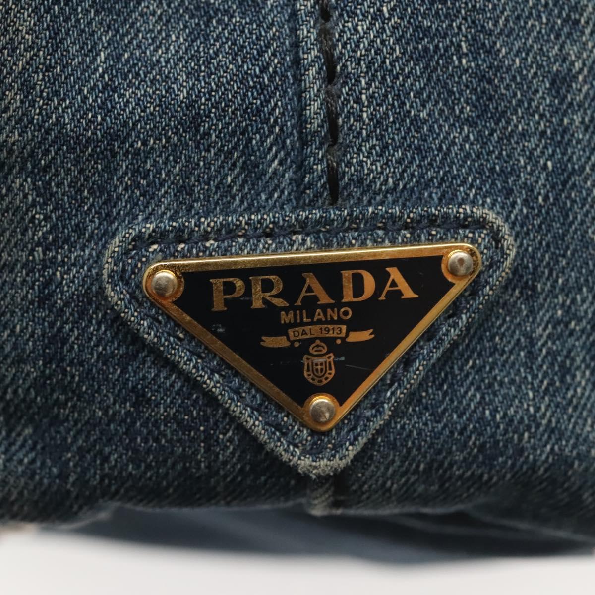 PRADA Canapa PM Hand Bag Denim 2way Blue Gold Auth 141917