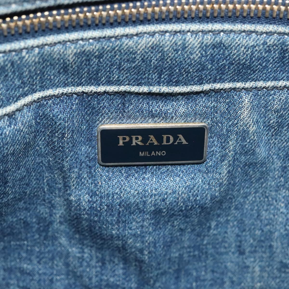 PRADA Canapa PM Hand Bag Denim 2way Blue Gold Auth 141917