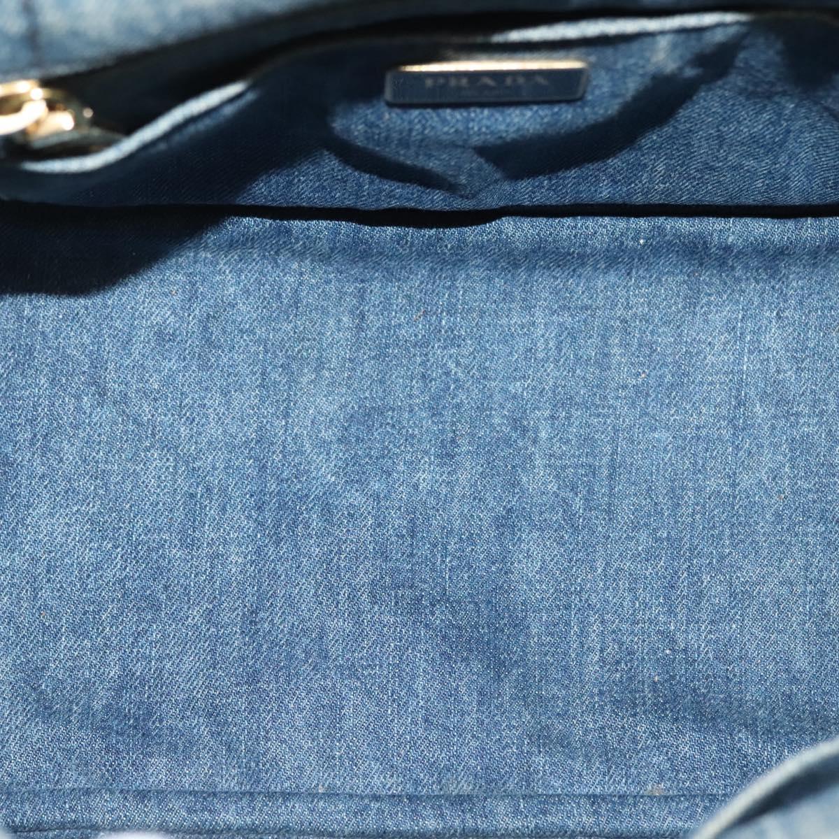 PRADA Canapa PM Hand Bag Denim 2way Blue Gold Auth 141917