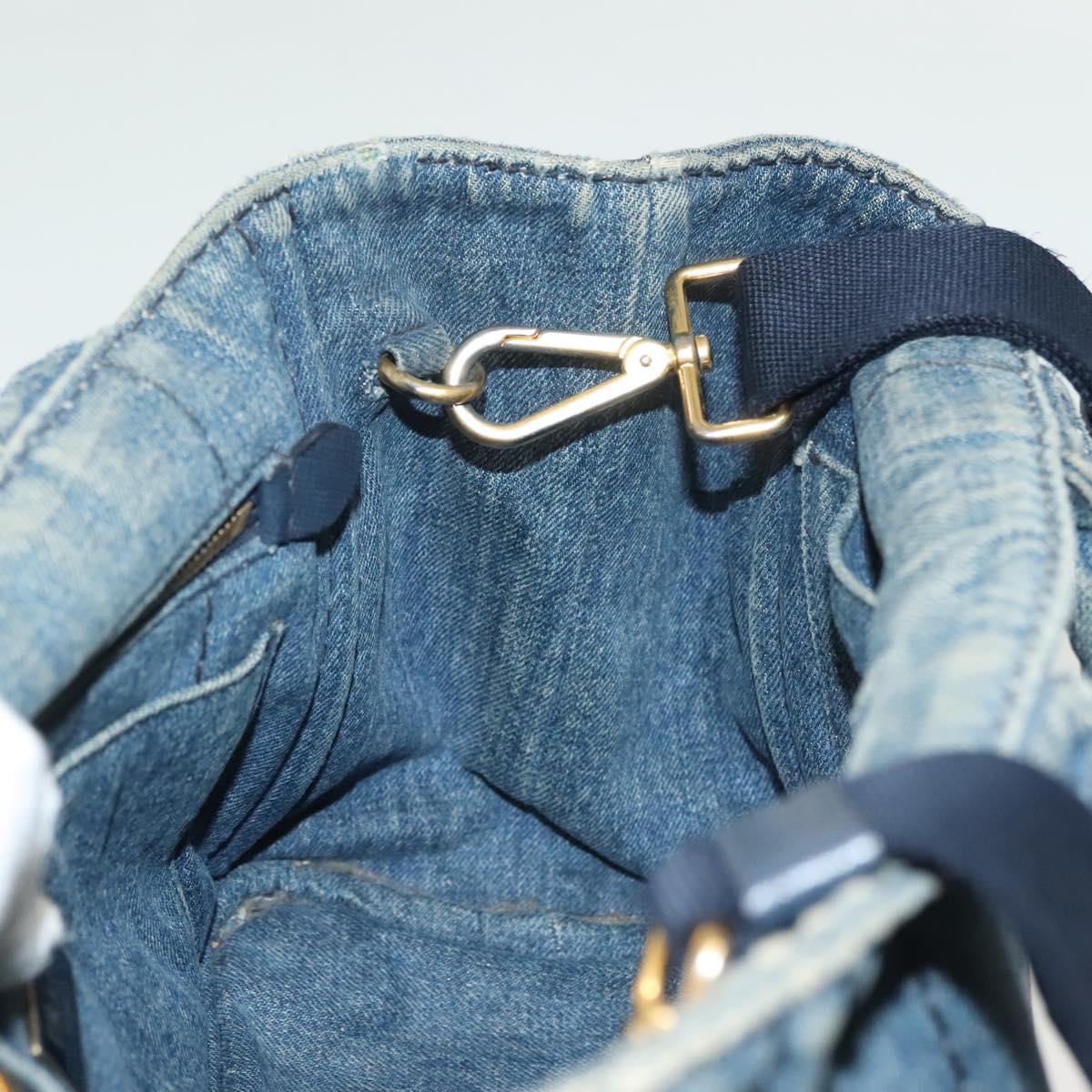 PRADA Canapa PM Hand Bag Denim 2way Blue Gold Auth 141917