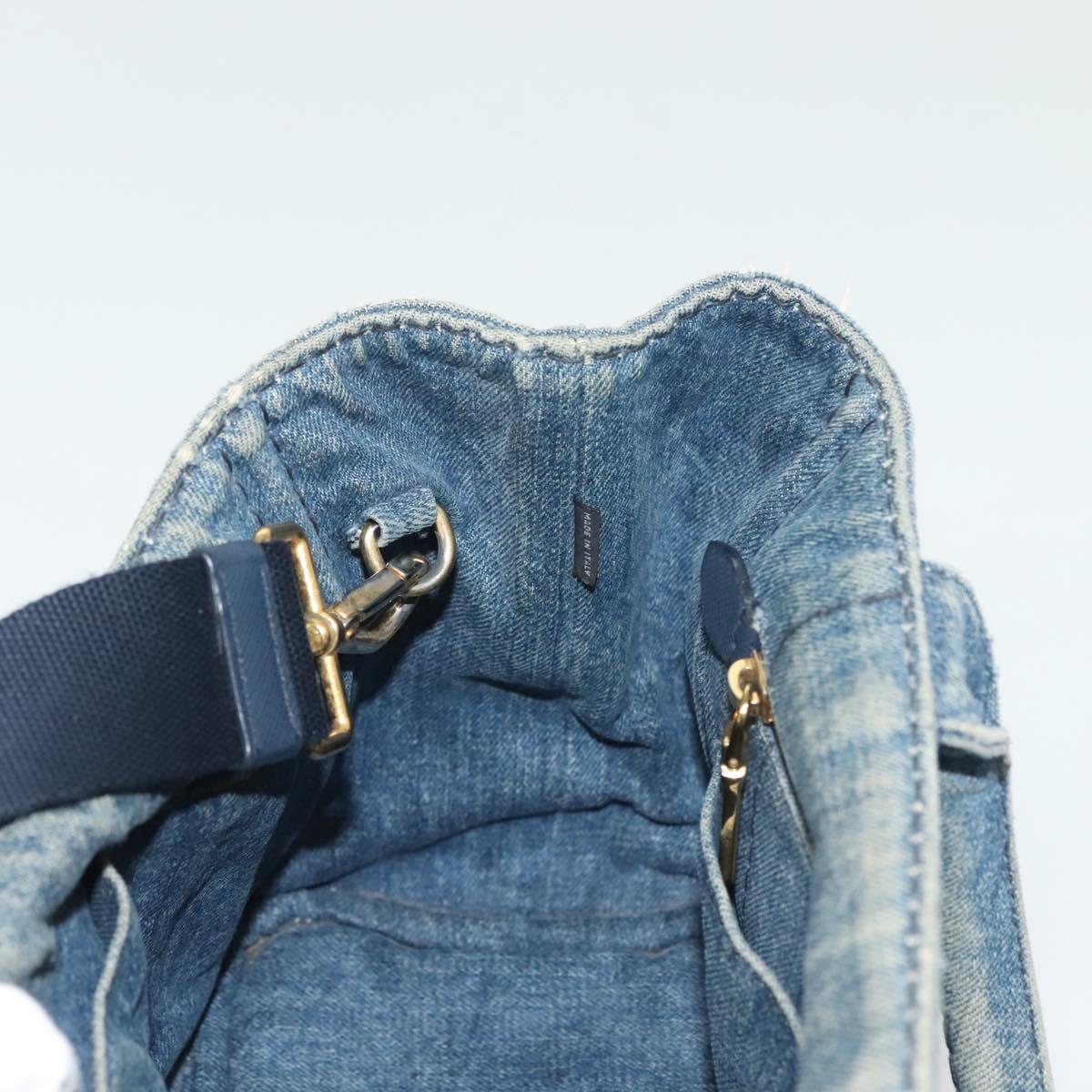 PRADA Canapa PM Hand Bag Denim 2way Blue Gold Auth 141917