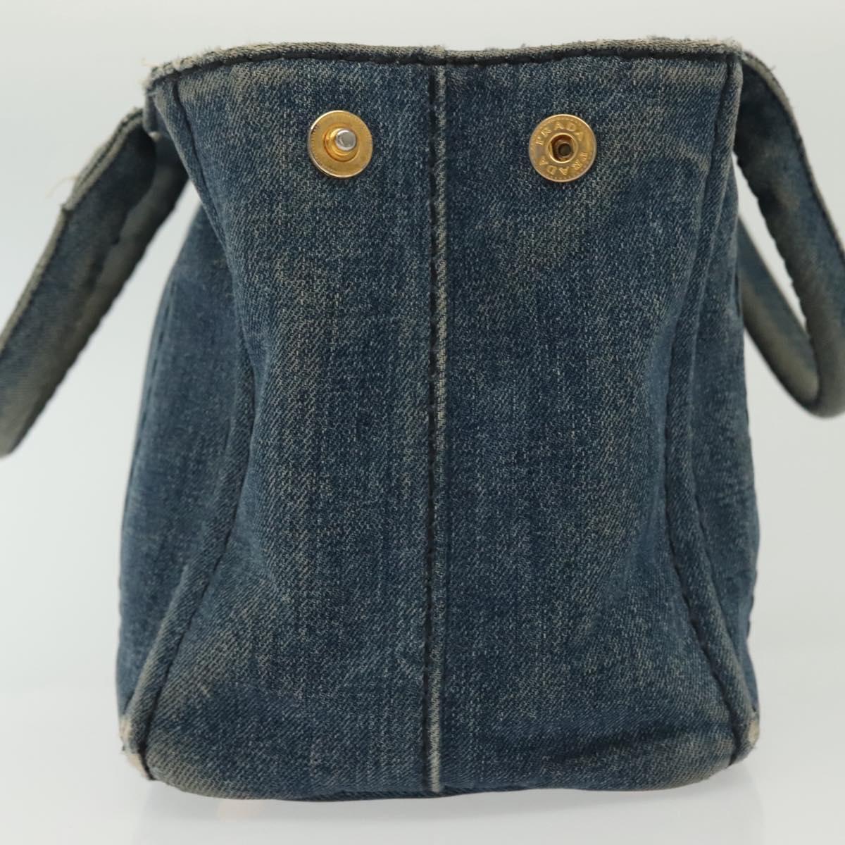 PRADA Canapa PM Hand Bag Denim 2way Blue Gold Auth 141917