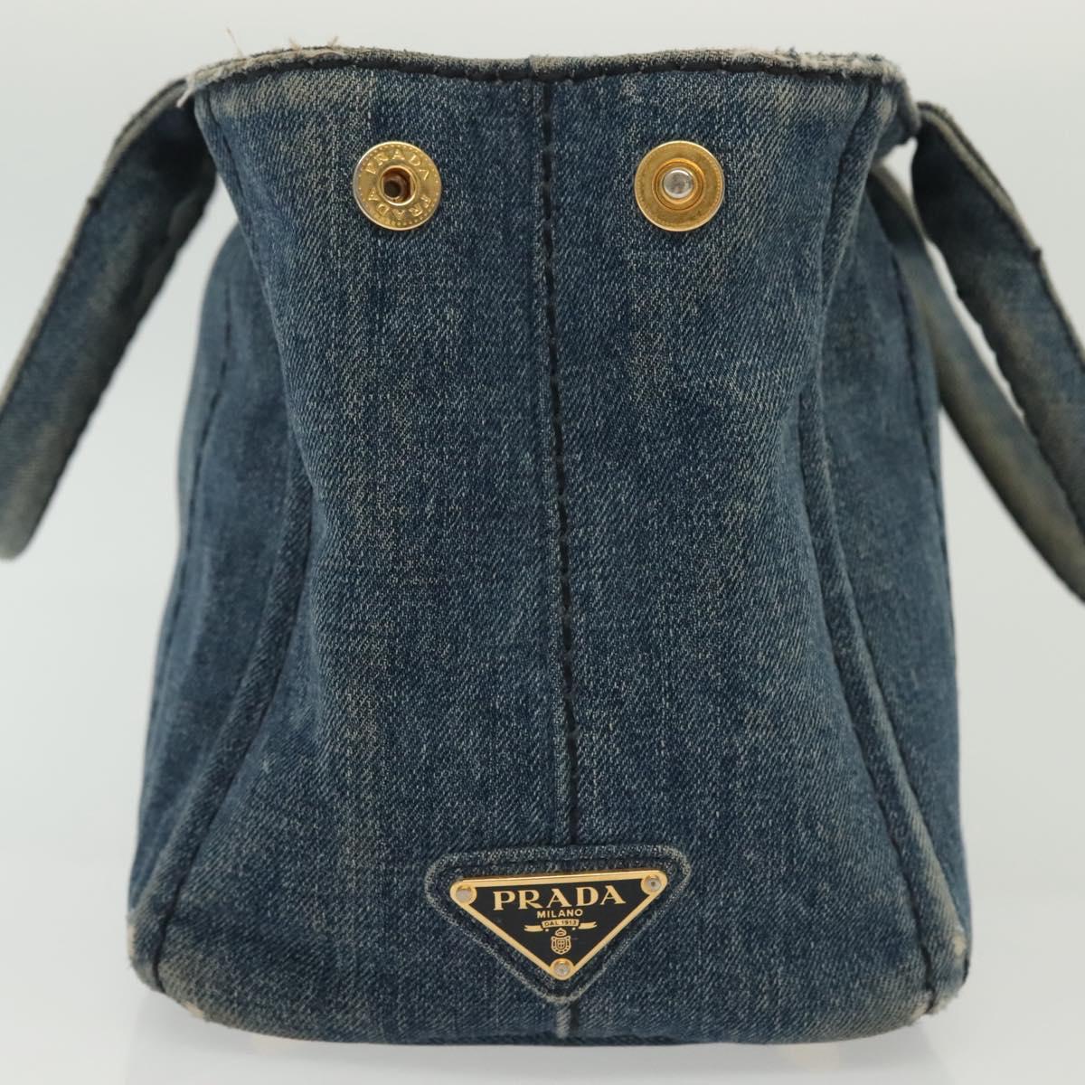PRADA Canapa PM Hand Bag Denim 2way Blue Gold Auth 141917