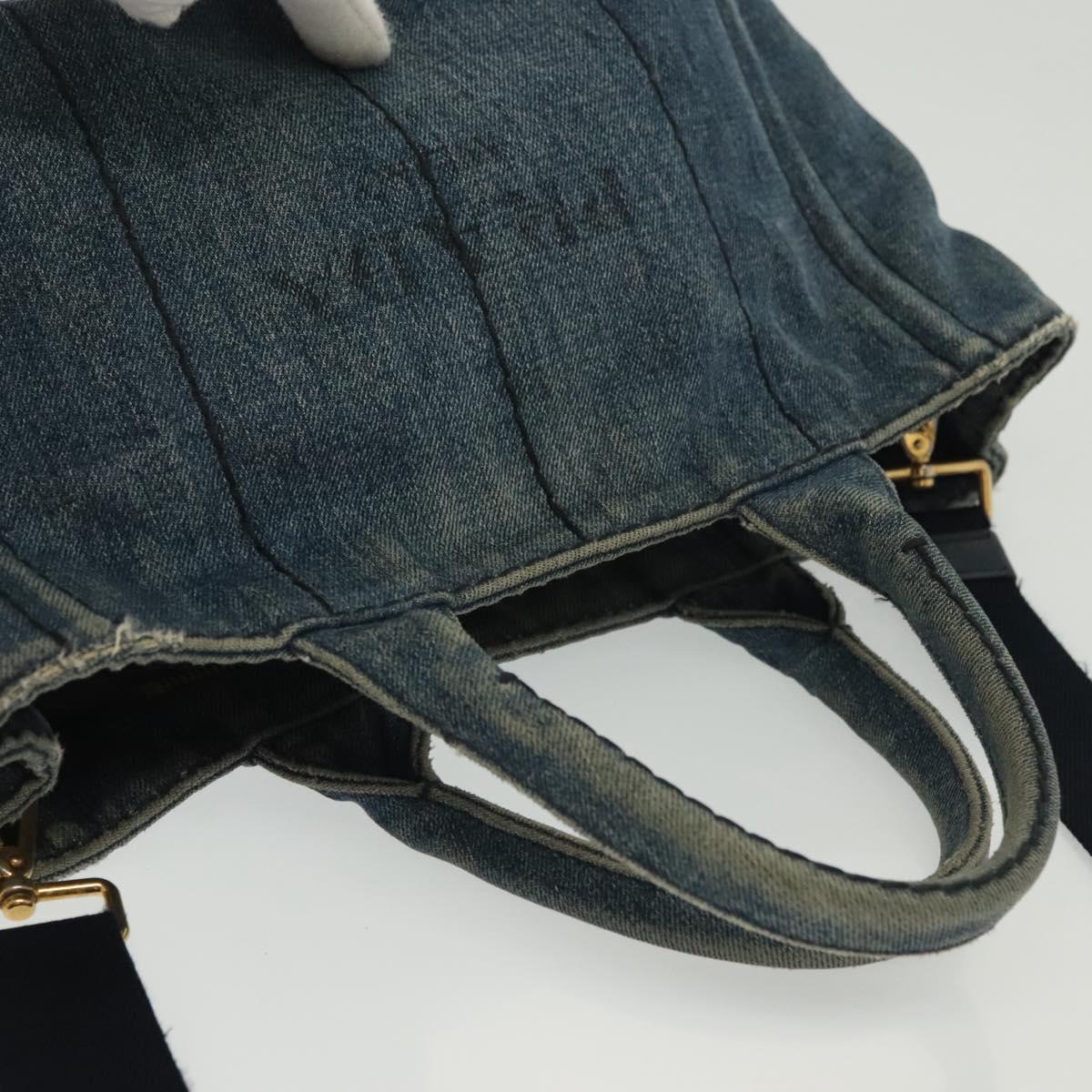 PRADA Canapa PM Hand Bag Denim 2way Blue Gold Auth 141917