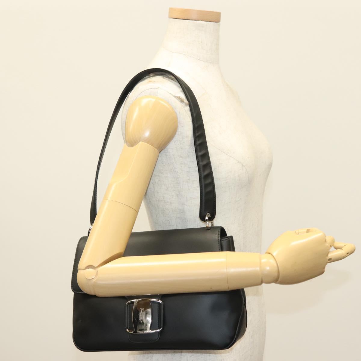 Salvatore Ferragamo Vala Shoulder Bag Leather Black Silver Auth 141933
