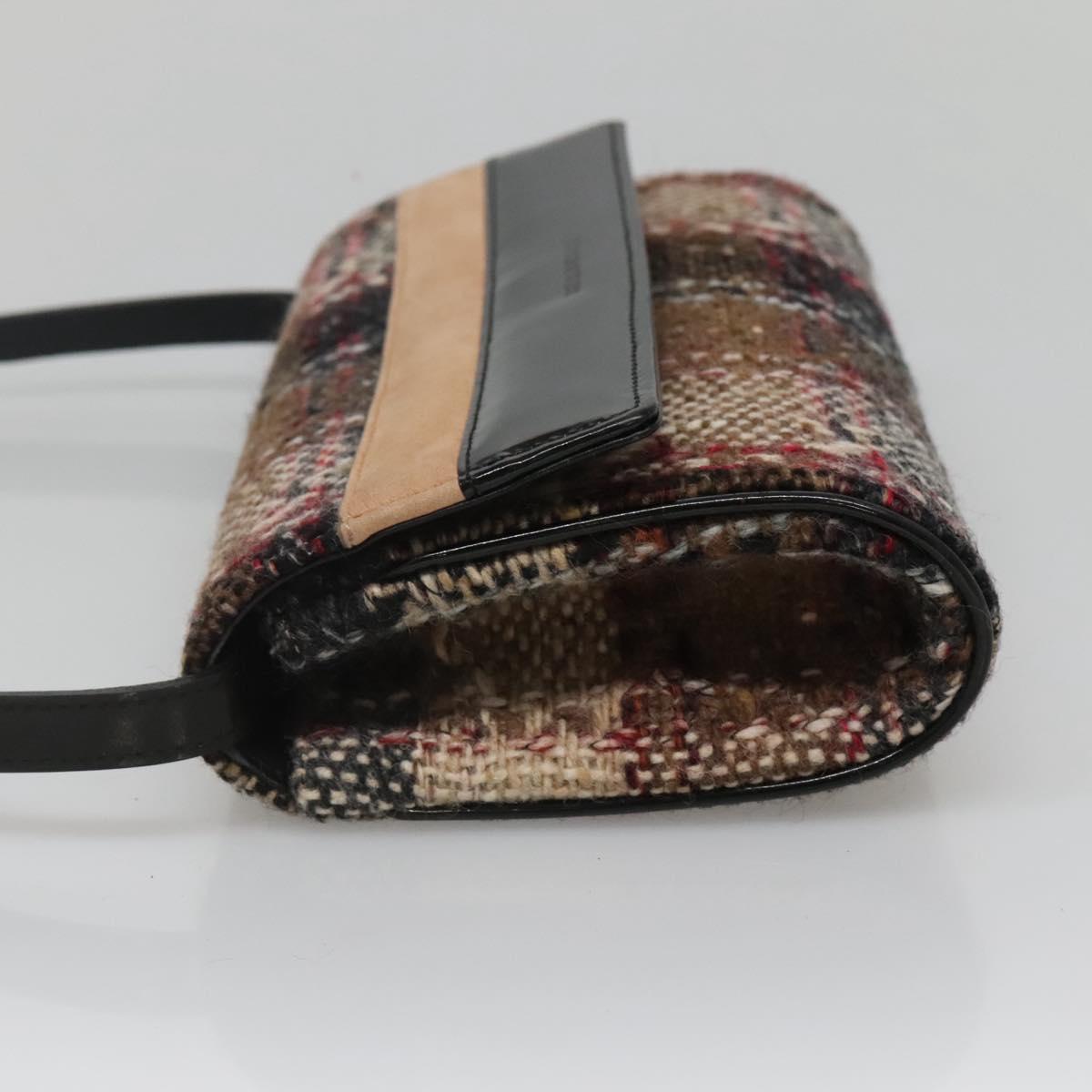 BURBERRY Nova Check Shoulder Bag Wool Beige Gold Auth 141941