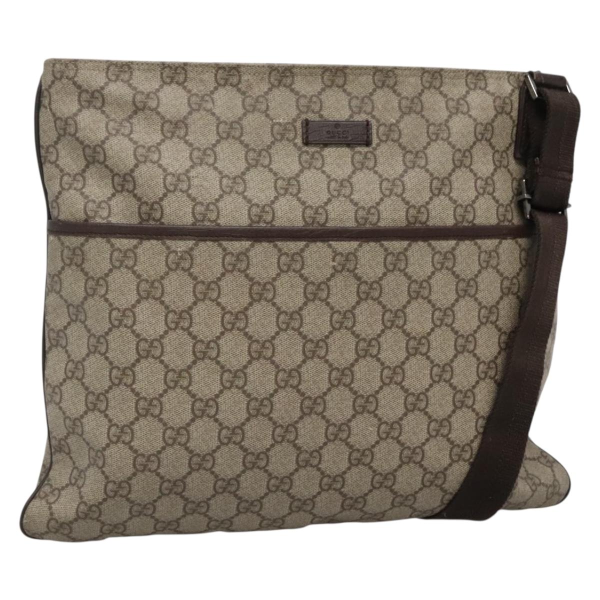 GUCCI GG Supreme Shoulder Bag PVC Leather Beige Silver 141198 Auth 141944