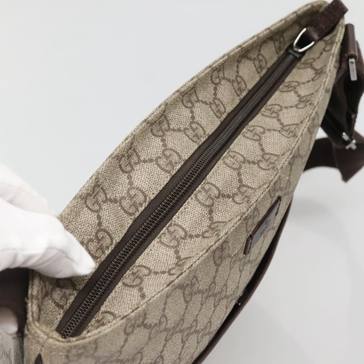 GUCCI GG Supreme Shoulder Bag PVC Leather Beige Silver 141198 Auth 141944