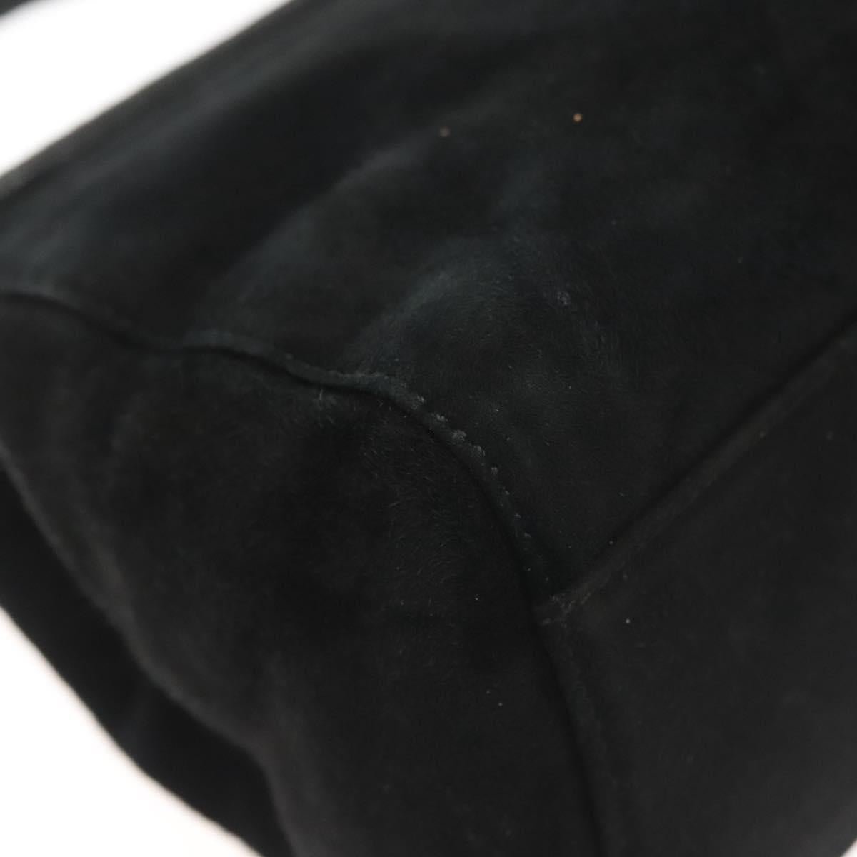 PRADA Hand Bag Suede Black Gold Auth 141959