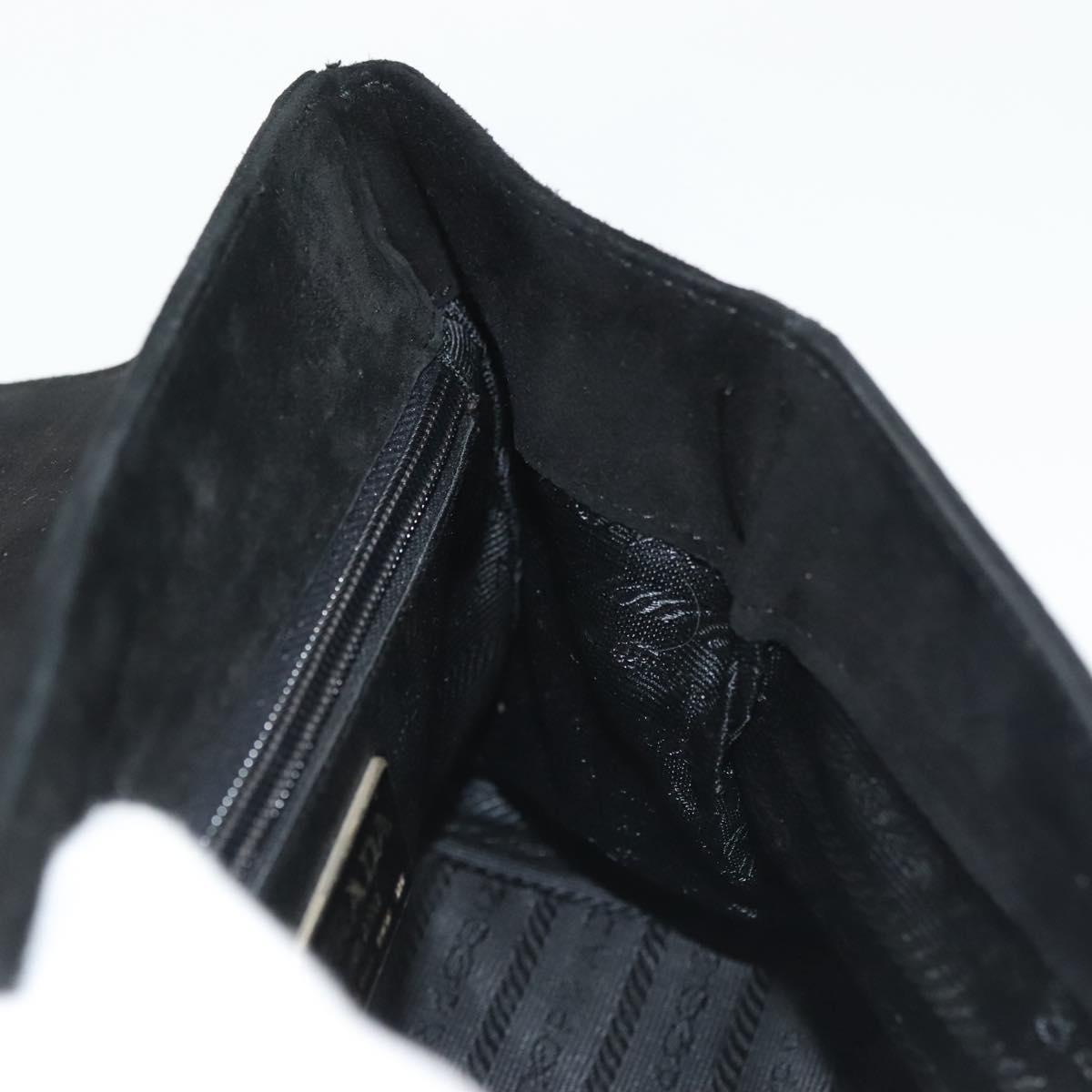 PRADA Hand Bag Suede Black Gold Auth 141959