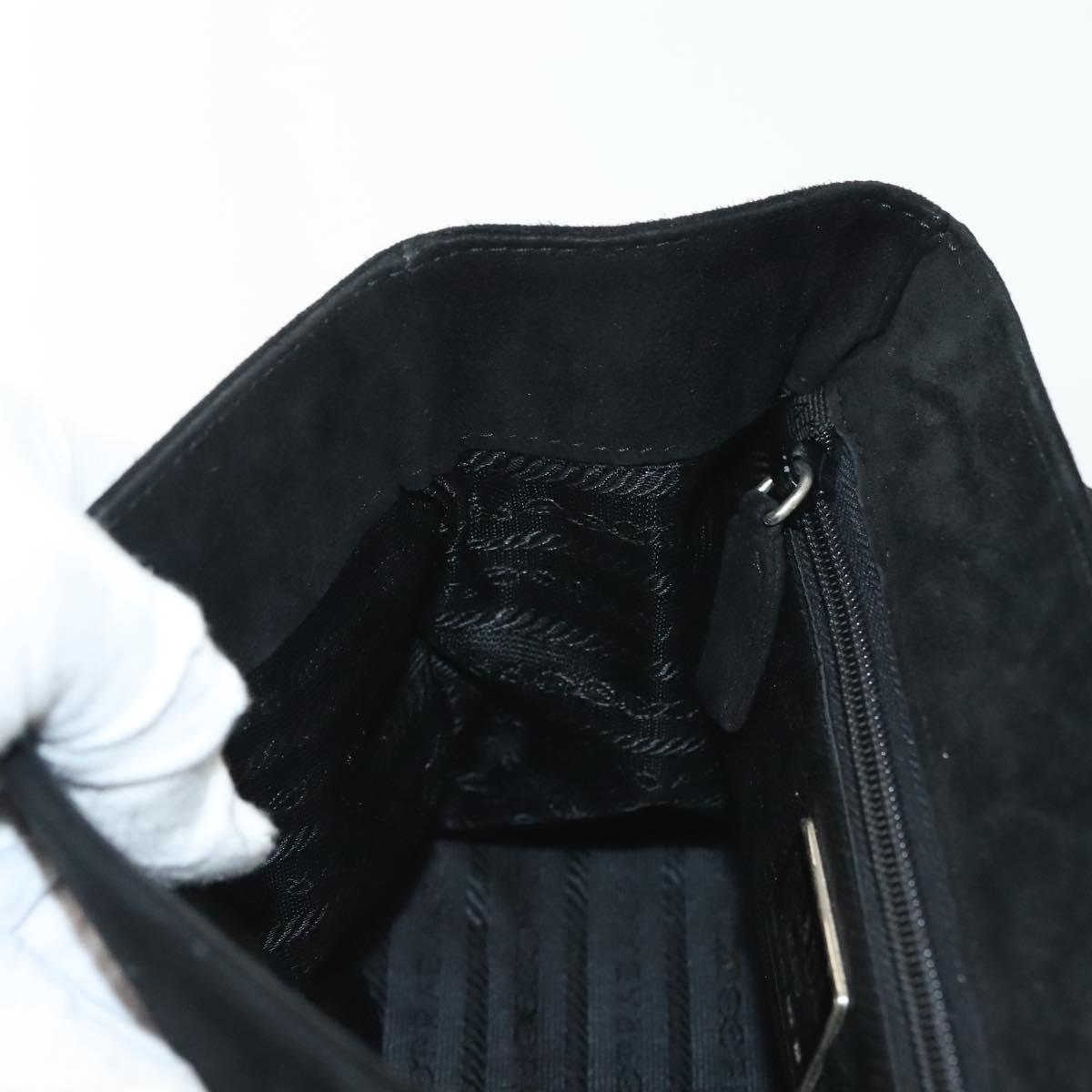 PRADA Hand Bag Suede Black Gold Auth 141959
