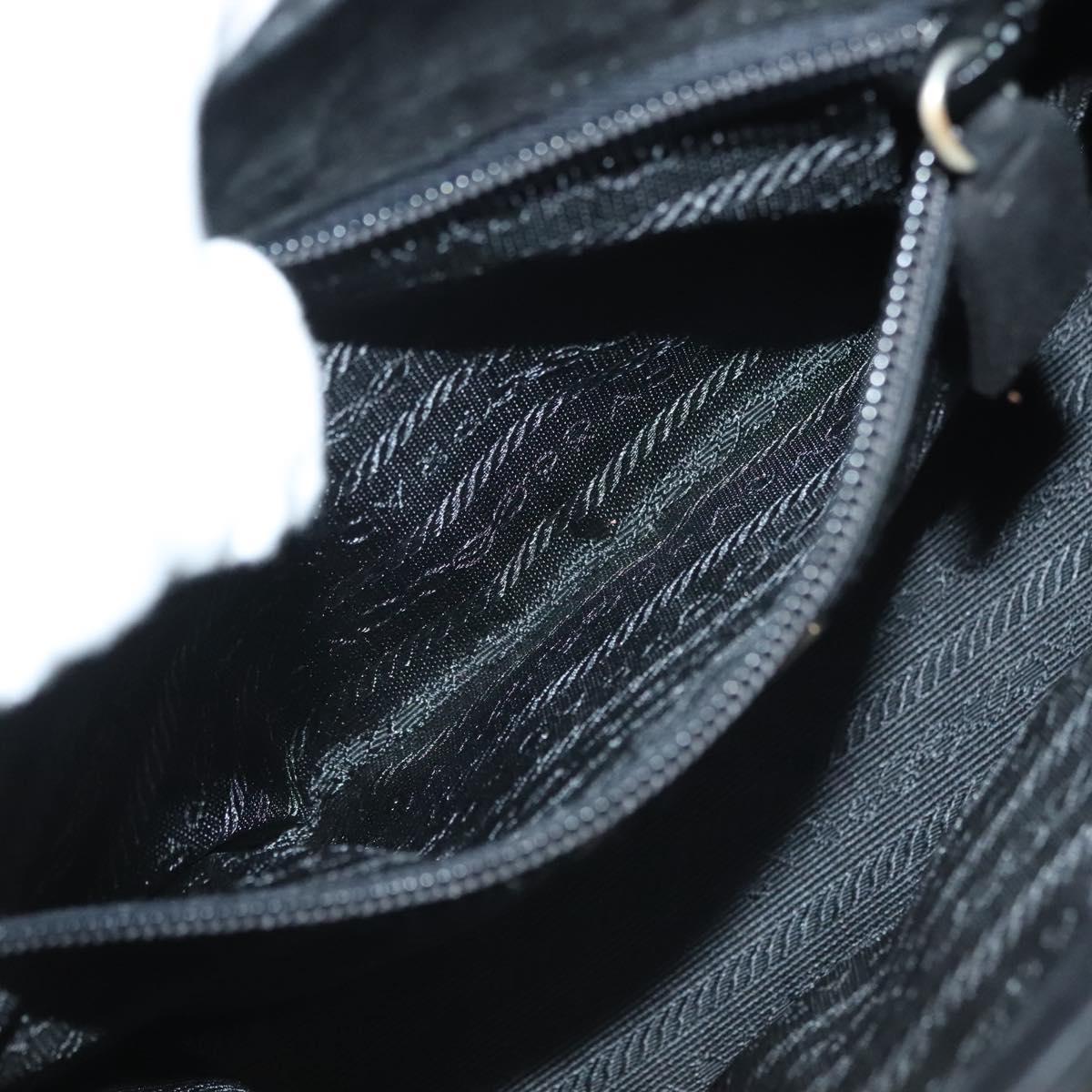 PRADA Hand Bag Suede Black Gold Auth 141959