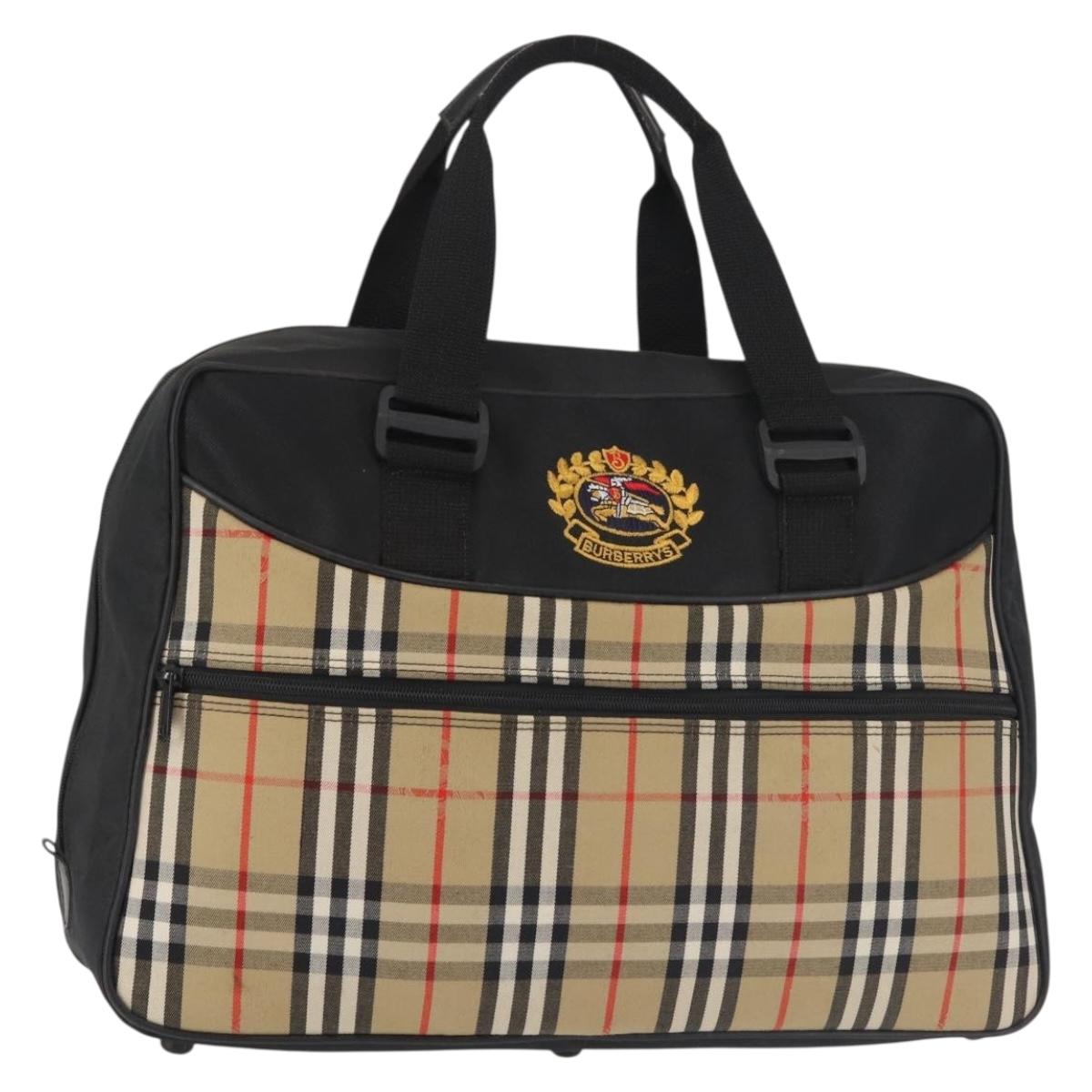 Burberrys Nova Check Boston Bag Canvas Beige Auth 141960
