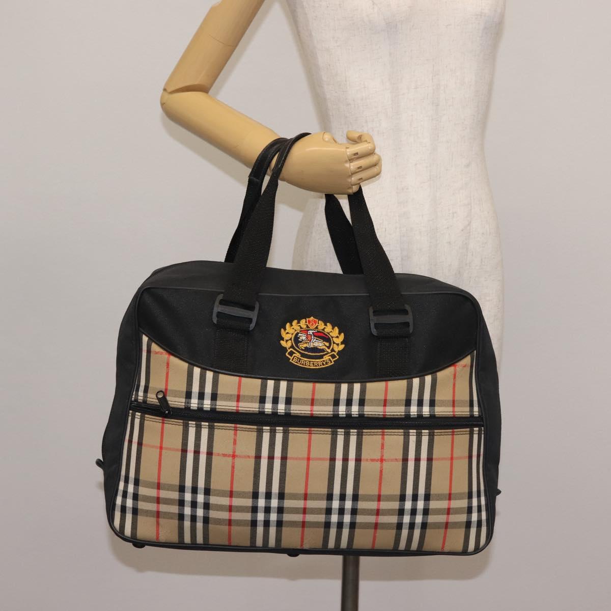 Burberrys Nova Check Boston Bag Canvas Beige Auth 141960