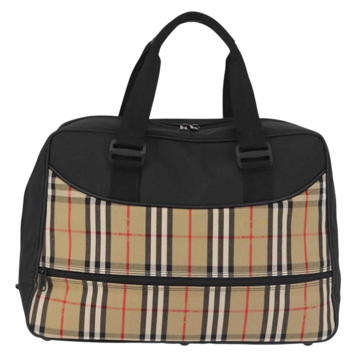 Burberrys Nova Check Boston Bag Canvas Beige Auth 141960