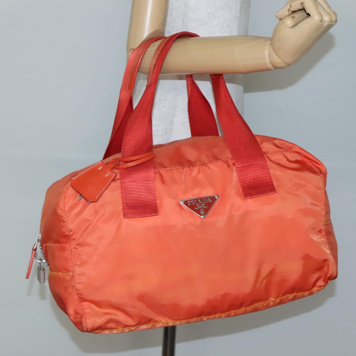 PRADA Shoulder Bag Nylon Orange Silver Auth 141967