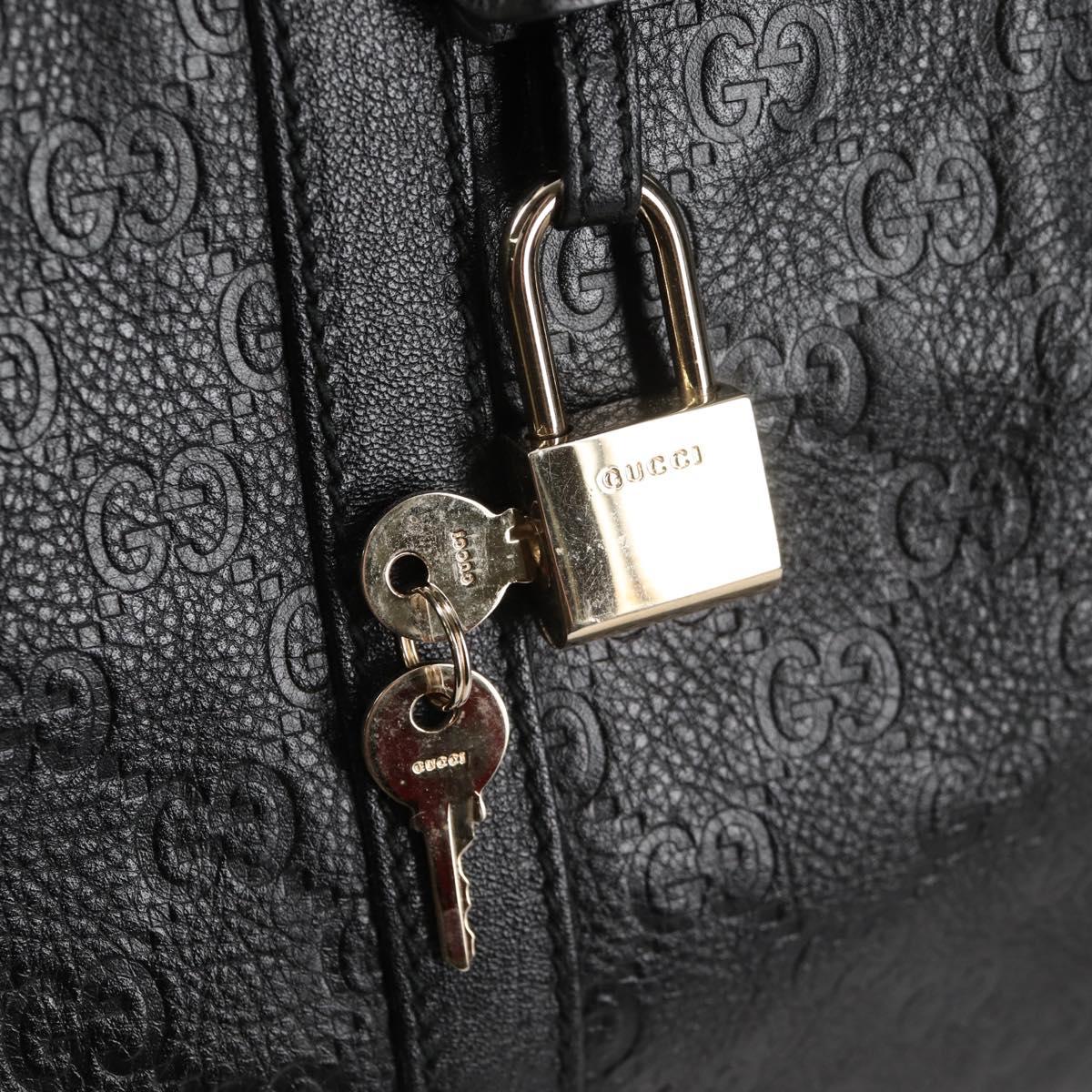 GUCCI GG Canvas Guccissima Boston Bag Leather Black Gold 206500 Auth 141974V