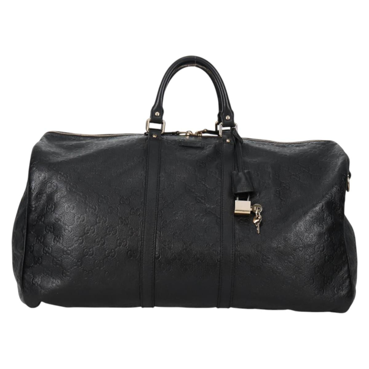 GUCCI GG Canvas Guccissima Boston Bag Leather Black Gold 206500 Auth 141974V