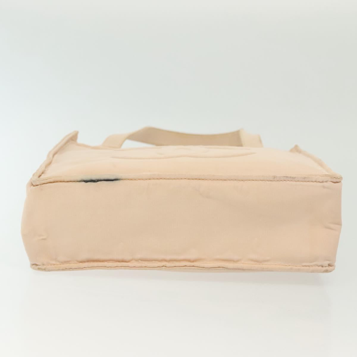 CHANEL COCO Mark Hand Bag Nylon Beige Gold CC Auth 141982