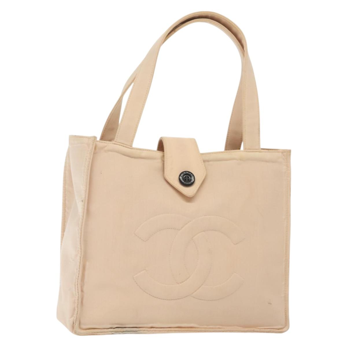 CHANEL COCO Mark Hand Bag Nylon Beige Gold CC Auth 141982