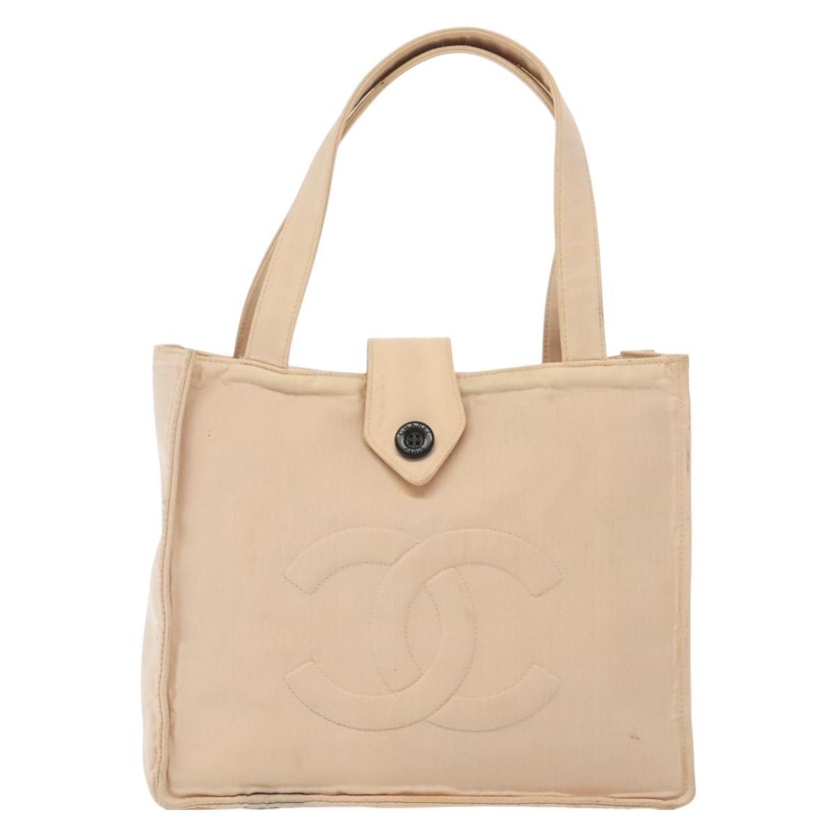 CHANEL COCO Mark Hand Bag Nylon Beige Gold CC Auth 141982