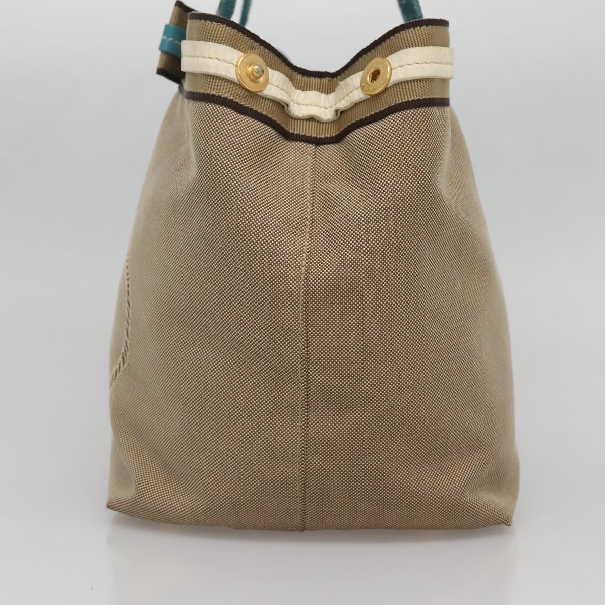 PRADA Studs Tote Bag Canvas Leather Beige Gold Auth 141984V