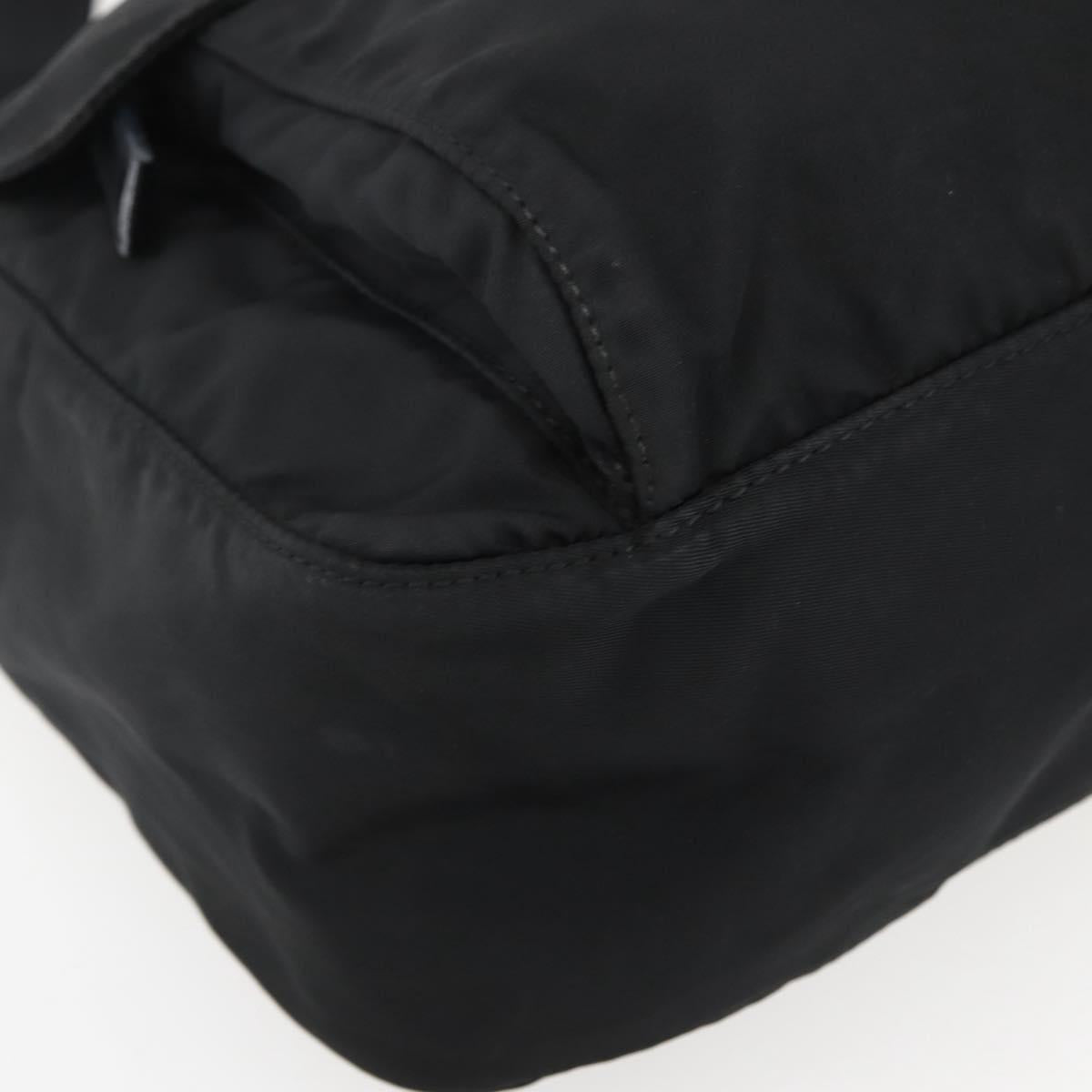 PRADA Chain Shoulder Bag Nylon Black Silver Auth 142007