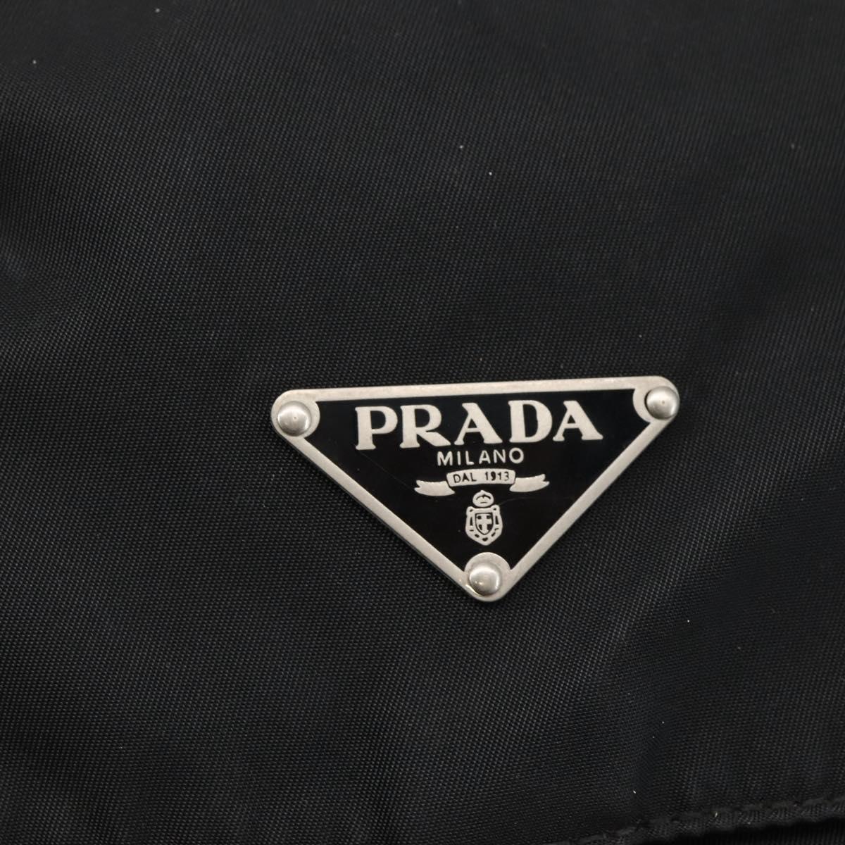 PRADA Chain Shoulder Bag Nylon Black Silver Auth 142007