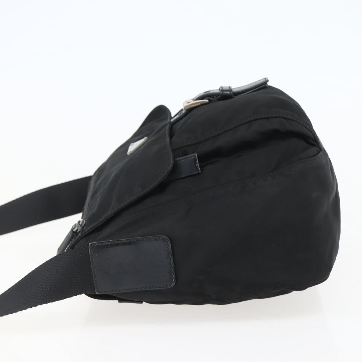 PRADA Chain Shoulder Bag Nylon Black Silver Auth 142007