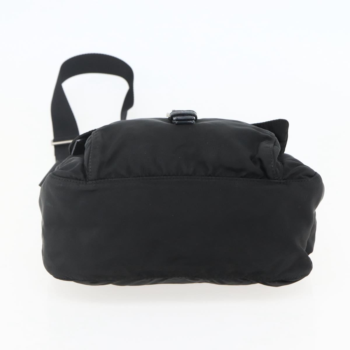 PRADA Chain Shoulder Bag Nylon Black Silver Auth 142007