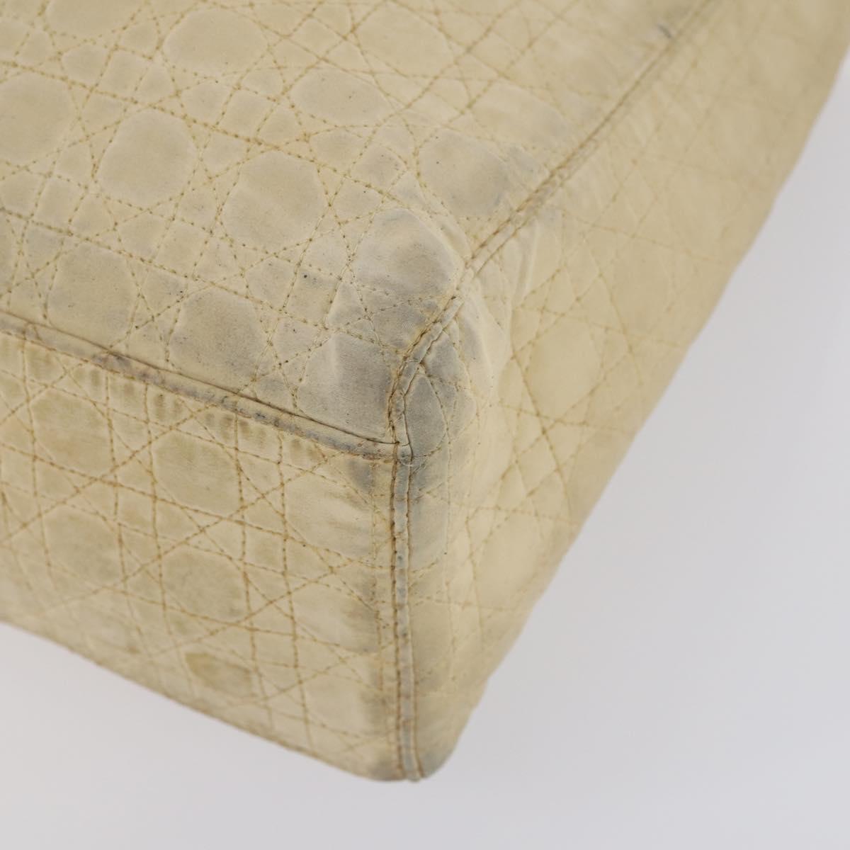 Christian Dior Canage Lady Dior Hand Bag Nylon Beige Gold Auth 142012