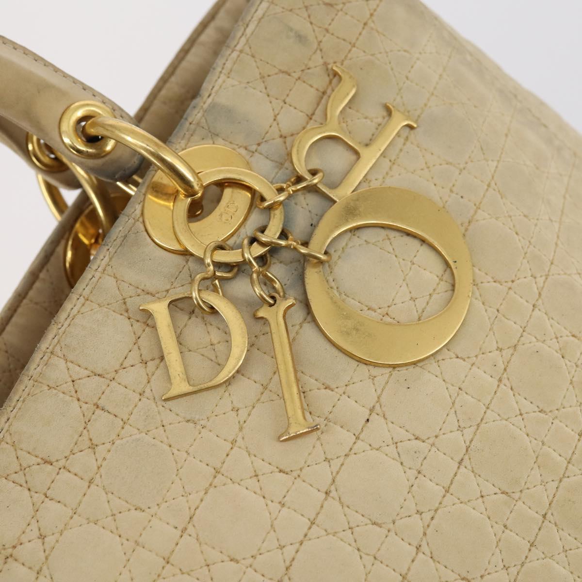 Christian Dior Canage Lady Dior Hand Bag Nylon Beige Gold Auth 142012