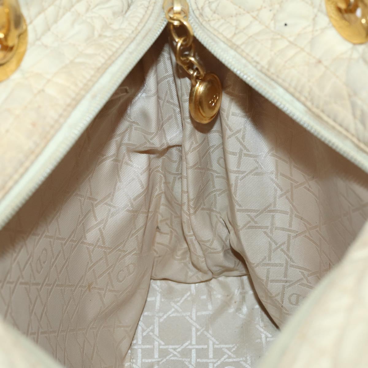 Christian Dior Canage Lady Dior Hand Bag Nylon Beige Gold Auth 142012