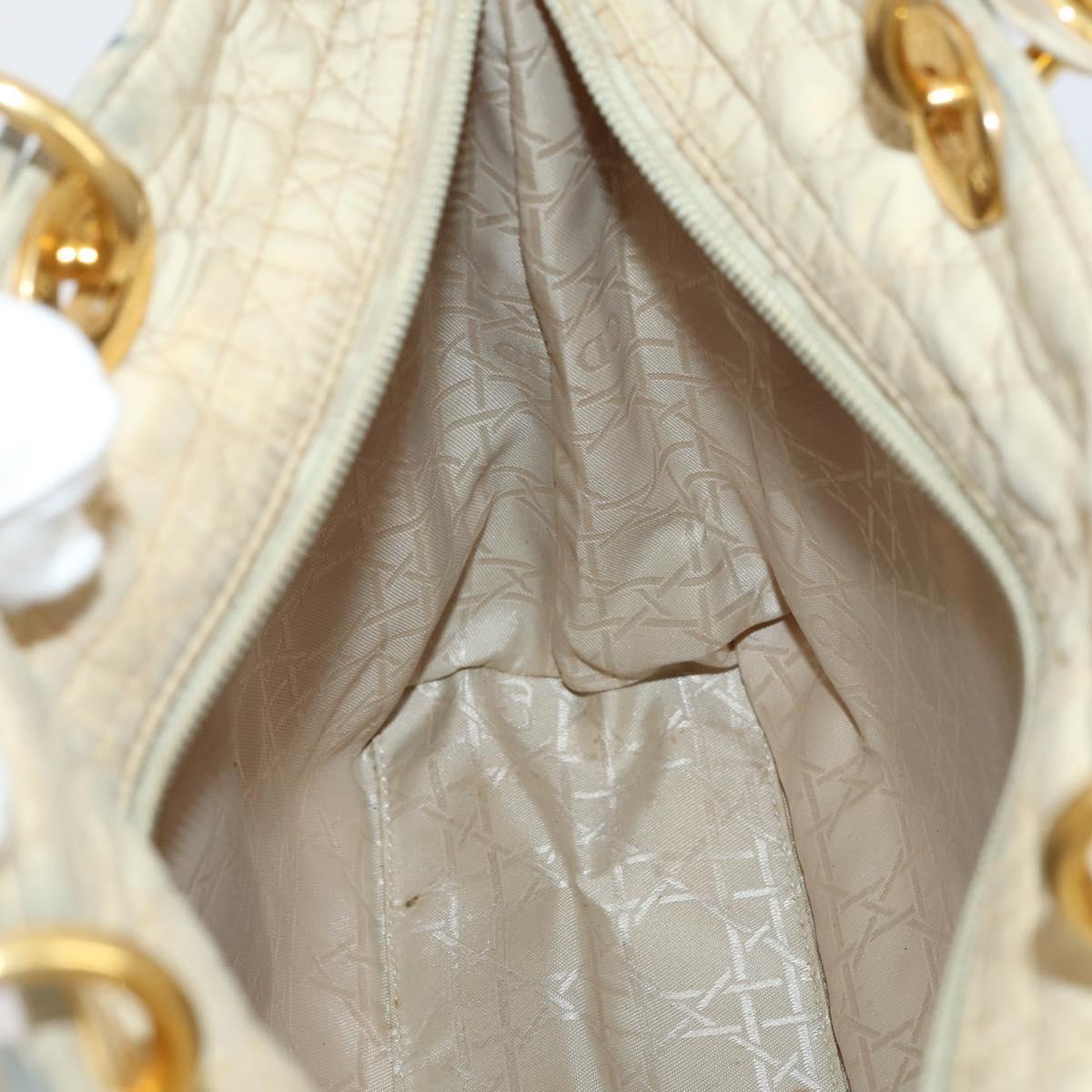 Christian Dior Canage Lady Dior Hand Bag Nylon Beige Gold Auth 142012
