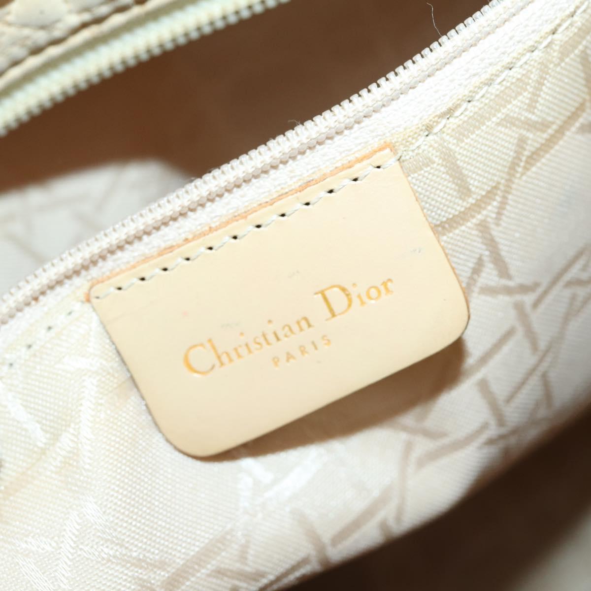 Christian Dior Canage Lady Dior Hand Bag Nylon Beige Gold Auth 142012