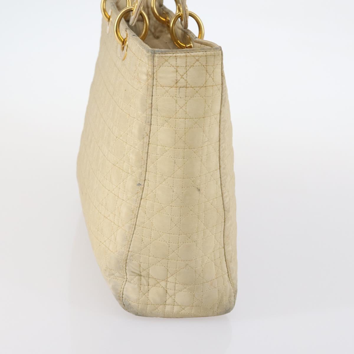 Christian Dior Canage Lady Dior Hand Bag Nylon Beige Gold Auth 142012