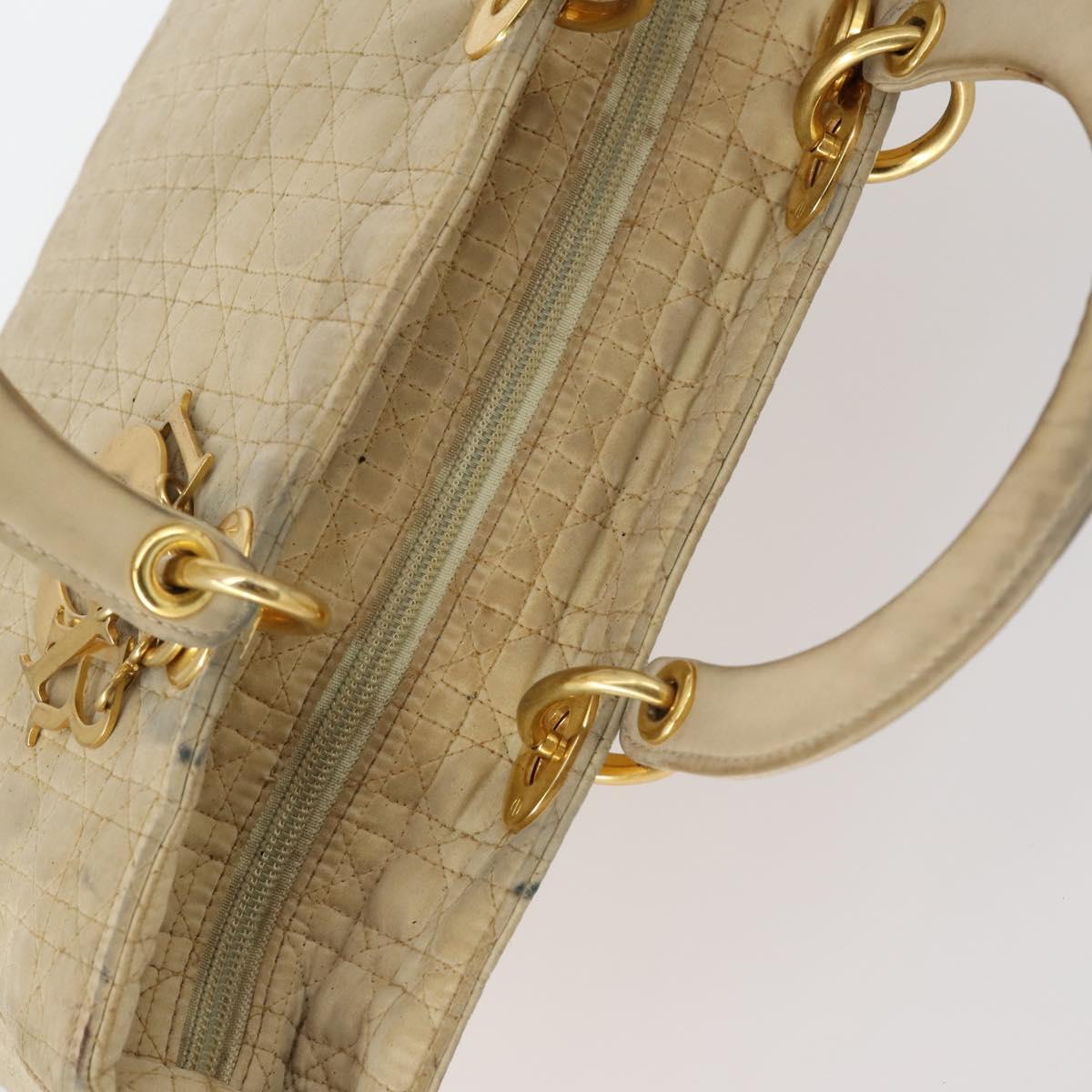 Christian Dior Canage Lady Dior Hand Bag Nylon Beige Gold Auth 142012