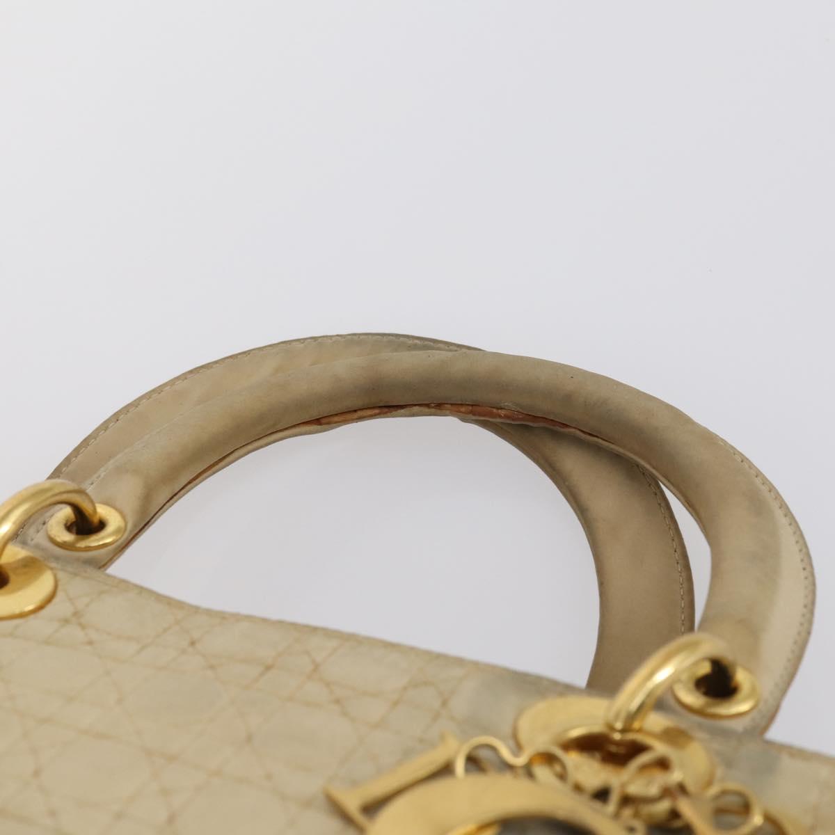 Christian Dior Canage Lady Dior Hand Bag Nylon Beige Gold Auth 142012