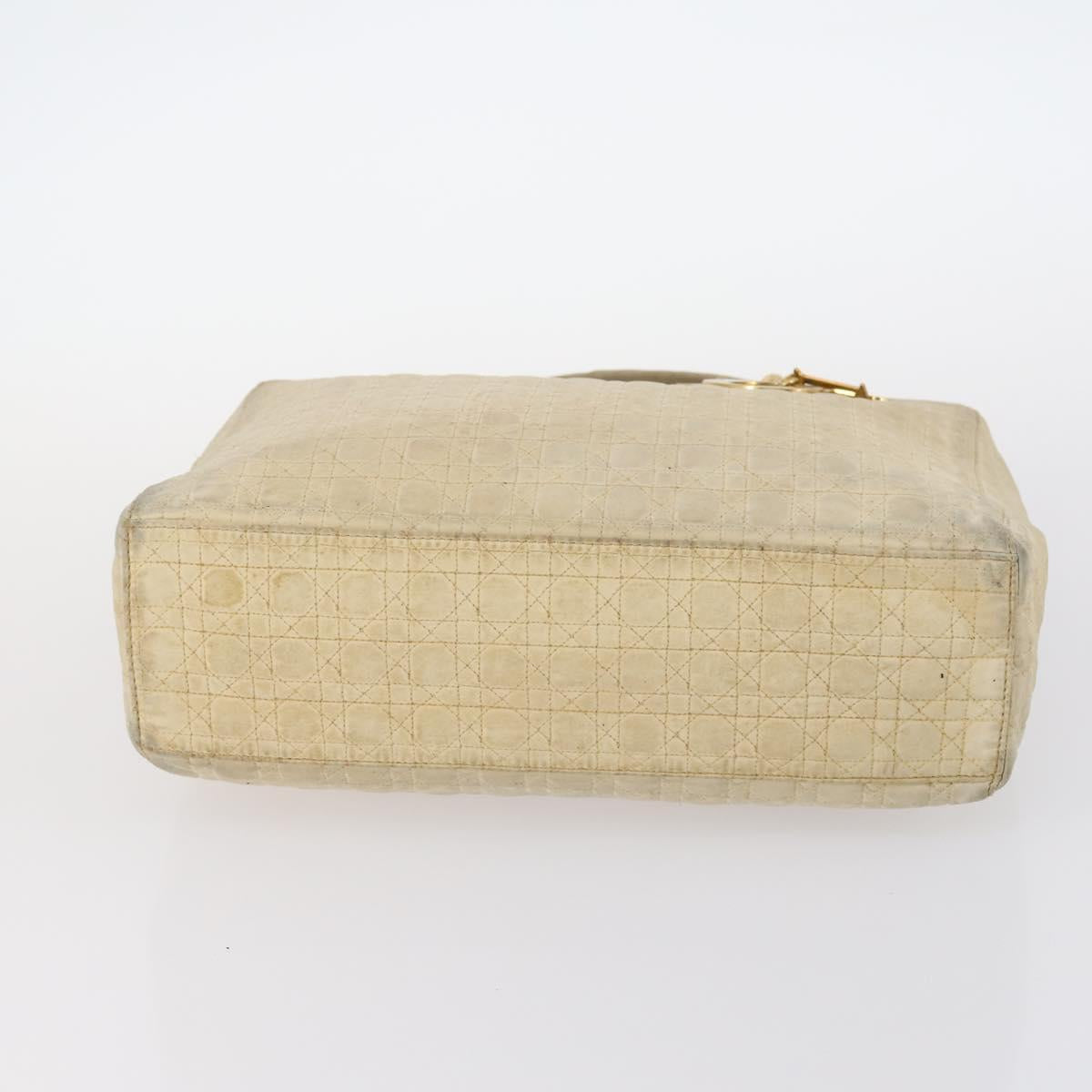 Christian Dior Canage Lady Dior Hand Bag Nylon Beige Gold Auth 142012