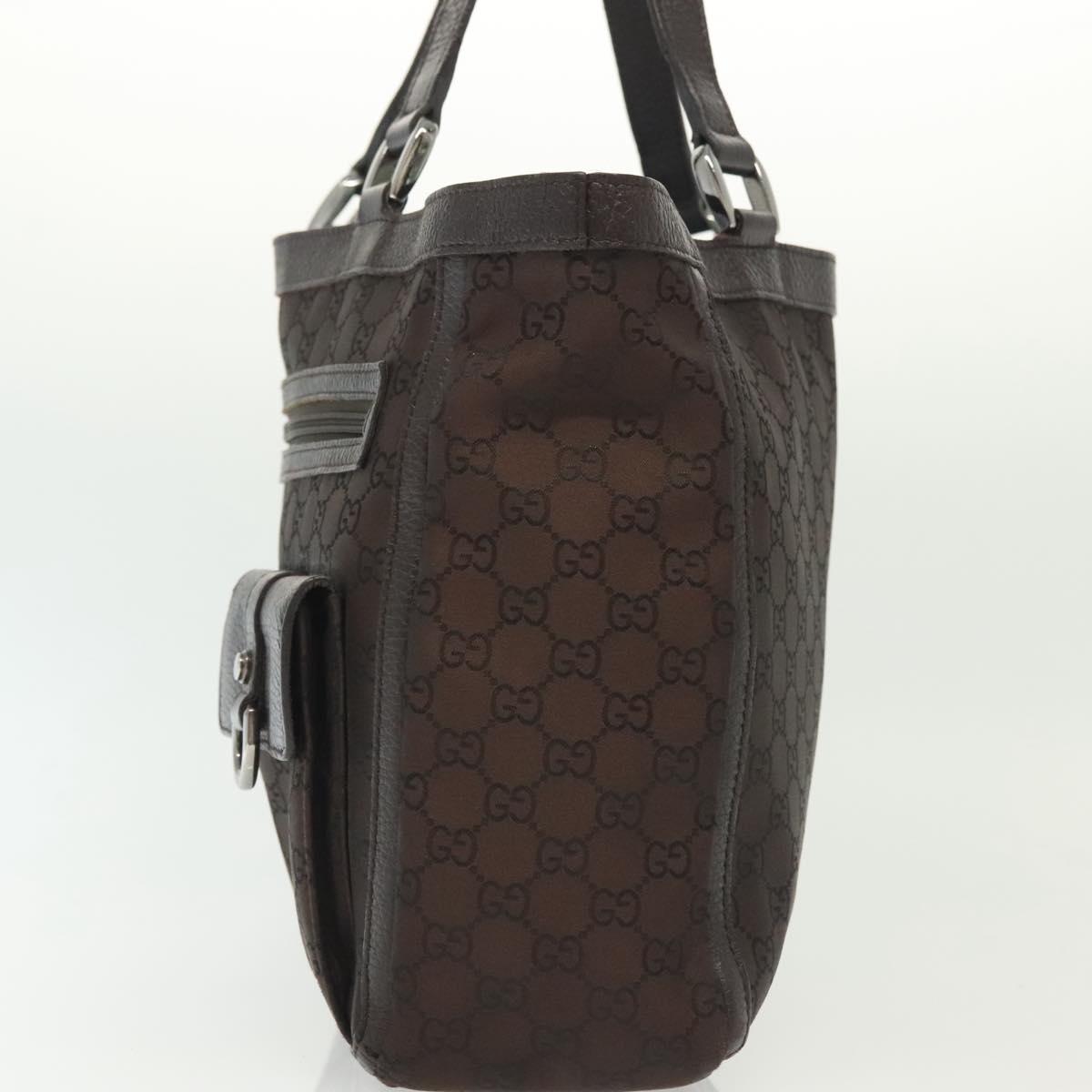 GUCCI GG Canvas Abbey Tote Bag Nylon Outlet Dark Brown Silver 268639 Auth 142024