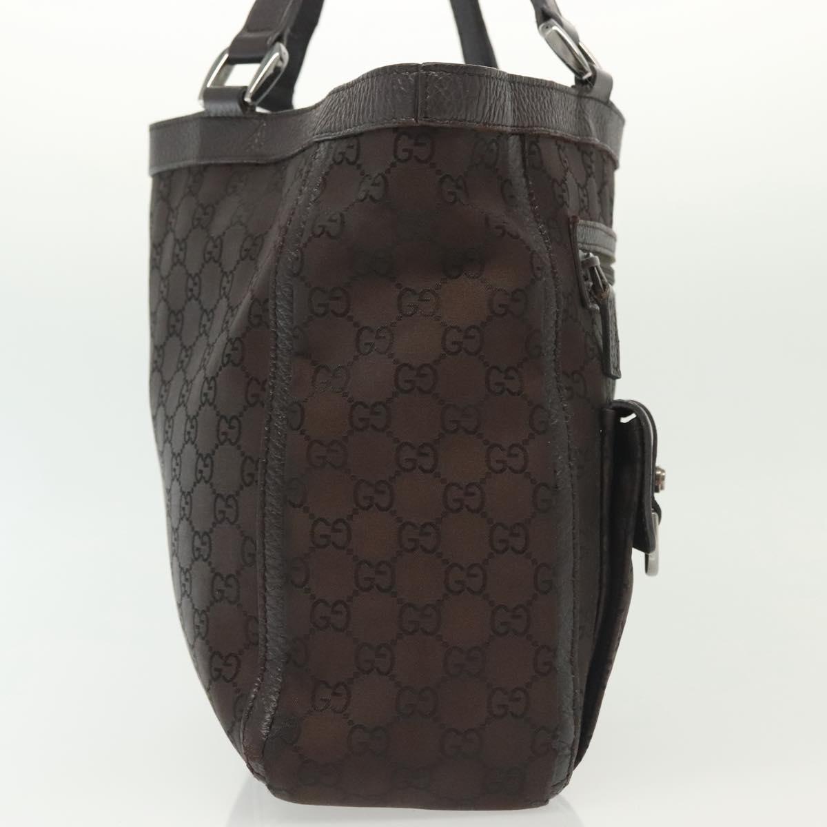 GUCCI GG Canvas Abbey Tote Bag Nylon Outlet Dark Brown Silver 268639 Auth 142024
