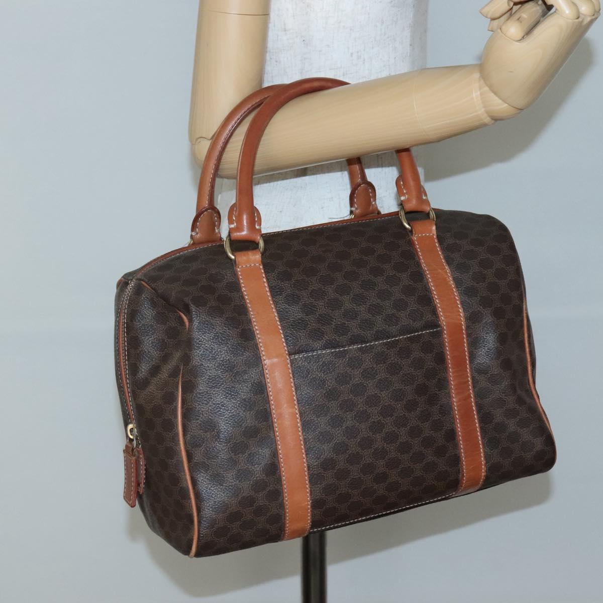 CELINE Macadam Canvas Hand Bag PVC Leather Brown Gold Auth 142031