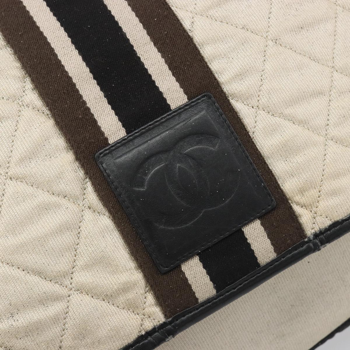 CHANEL Sports Matelasse Shoulder Bag Canvas White Silver CC Auth 142035