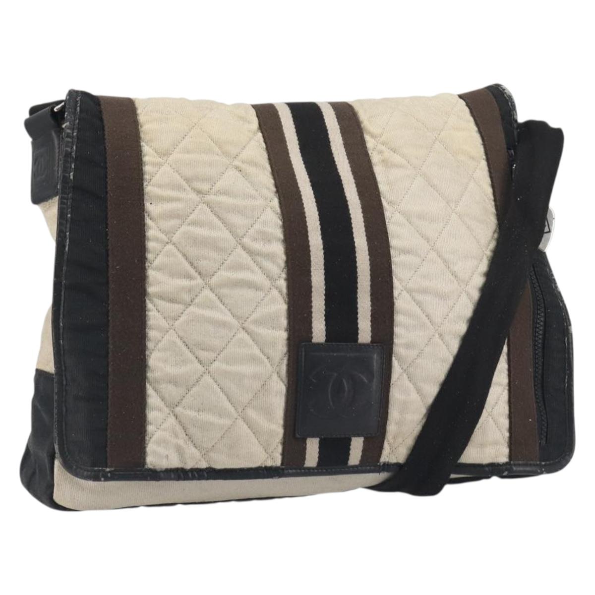 CHANEL Sports Matelasse Shoulder Bag Canvas White Silver CC Auth 142035
