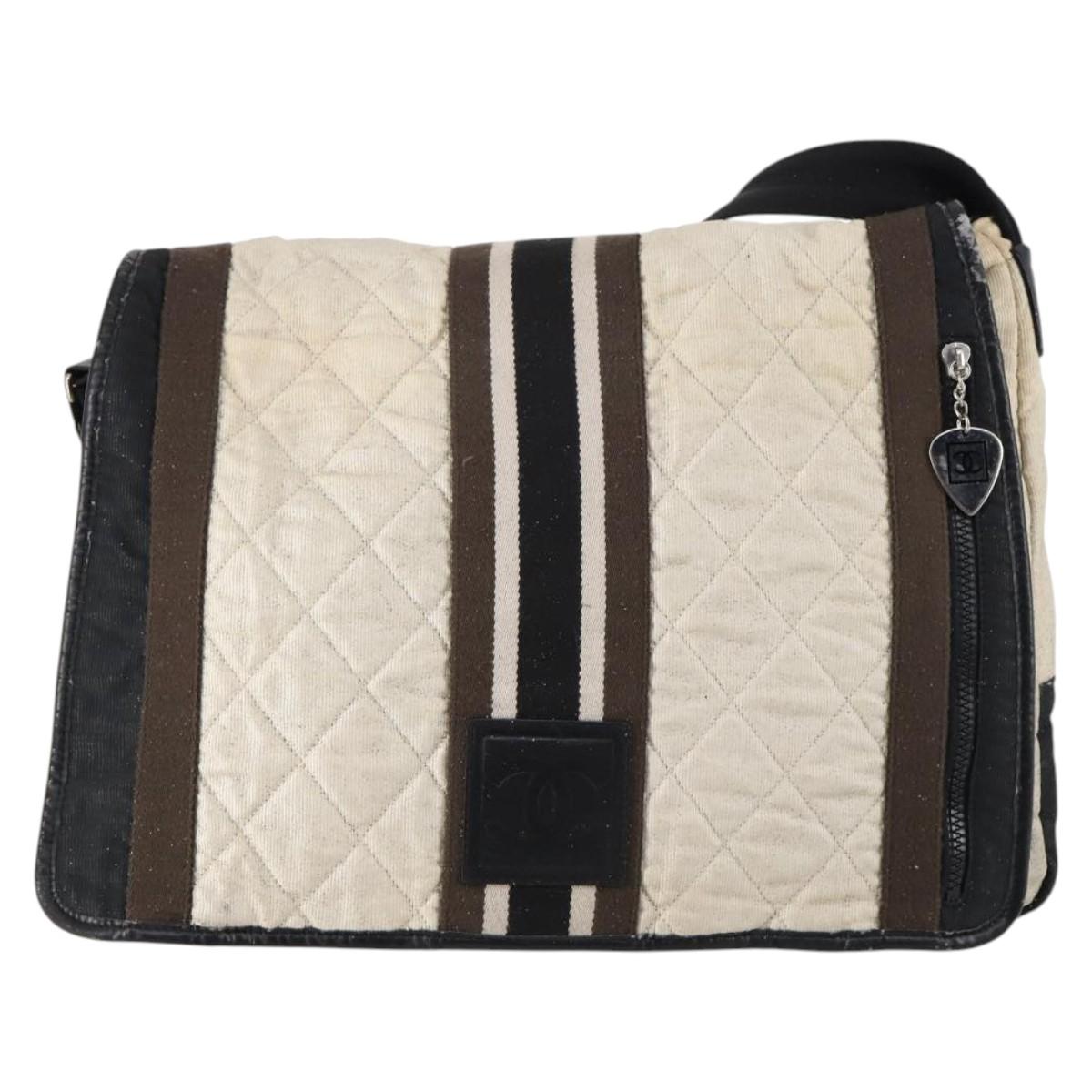 CHANEL Sports Matelasse Shoulder Bag Canvas White Silver CC Auth 142035