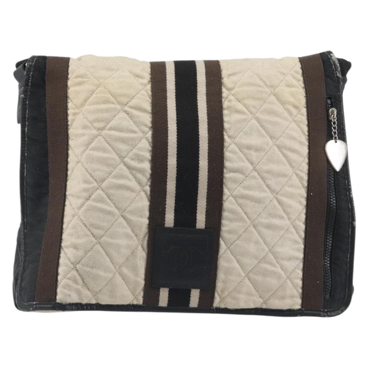 CHANEL Sports Matelasse Shoulder Bag Canvas White Silver CC Auth 142035